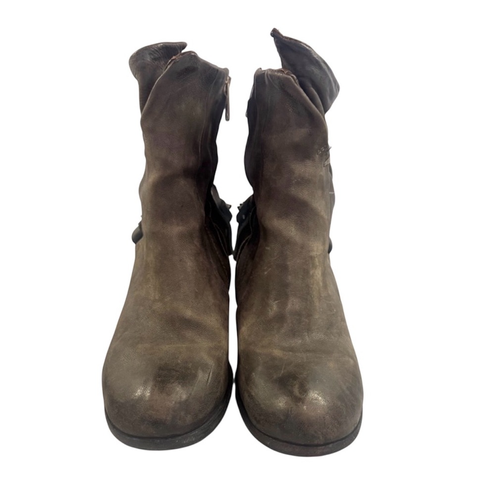 A.S.98 Distressed Leather Gray Ankle Boots with Studded Strap - Picture 3 of 12